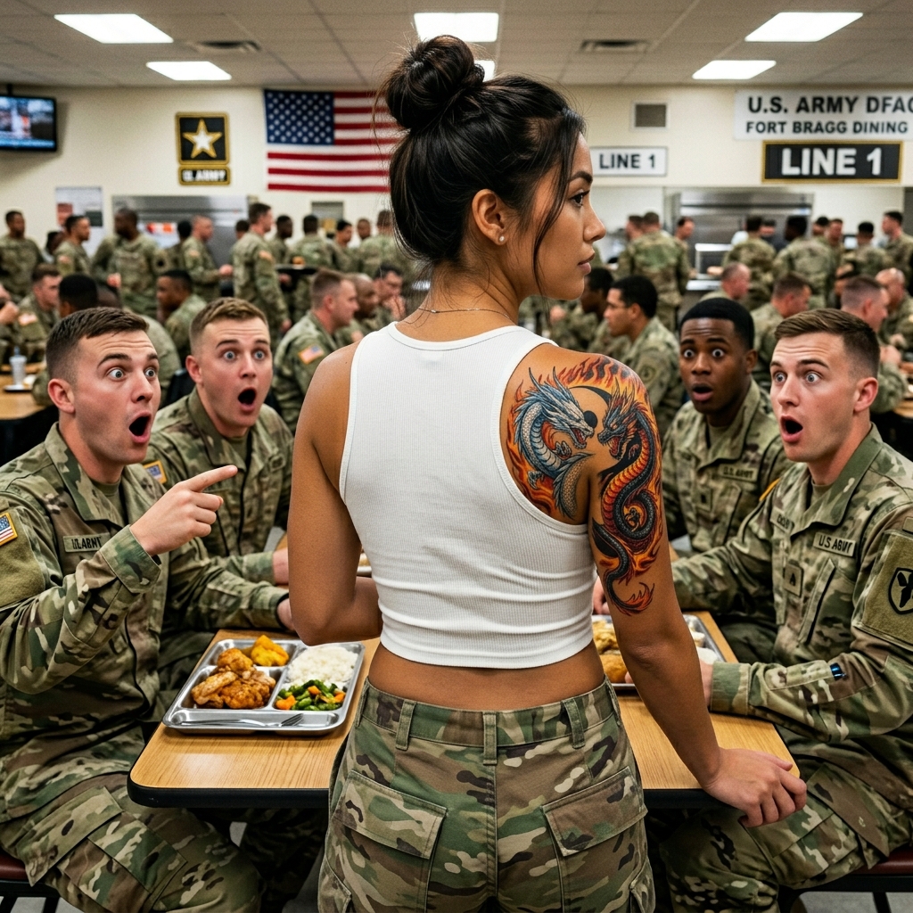 My sergeant humiliated me in the mess hall and called me a useless clerk—then he saw the Navy SEAL dragon tattoo I forgot to hide. You won’t believe what he said next.