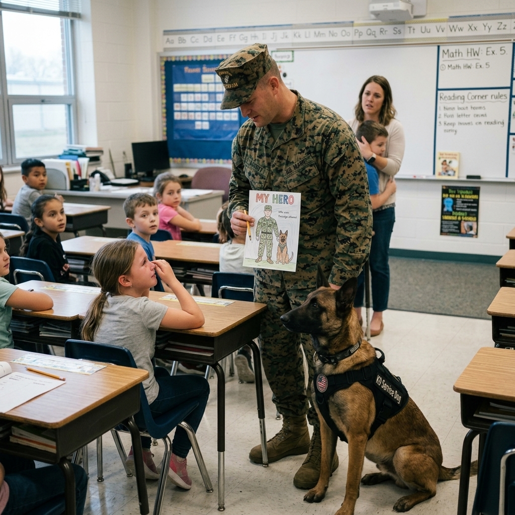 After an 8-Year-Old Girl Named Lila Was Told by Her Teacher to Apologize in Front of the Entire Class for Calling Her Father a Marine Hero Dad Because “That Doesn’t Make Him Special,” No One Could Have Predicted That the Very Next Morning, When Sergeant Daniel Whitaker Walked Into the Classroom With His Loyal K9 Partner, the Entire Room Would Fall Silent in Shock and Everyone Would Be Forced to Rethink Courage, Sacrifice, and What It Truly Means to Be a Hero