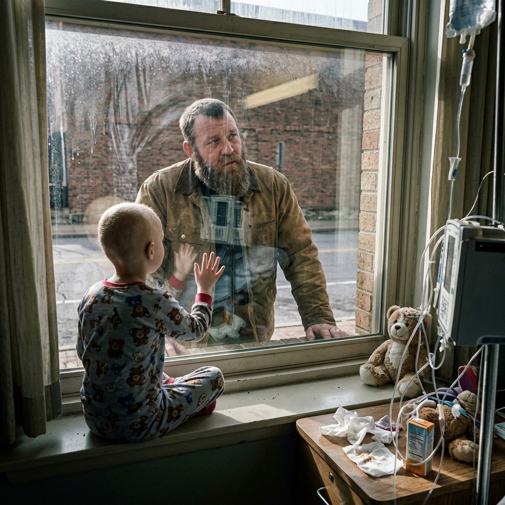 WHOLE STORY: A tattooed stranger stood outside a pediatric cancer ward every morning at exactly 8 AM, pressing his hand against the glass — but when the nurses finally discovered why an eight-year-old girl lit up every time she saw him, they began to fear the truth.