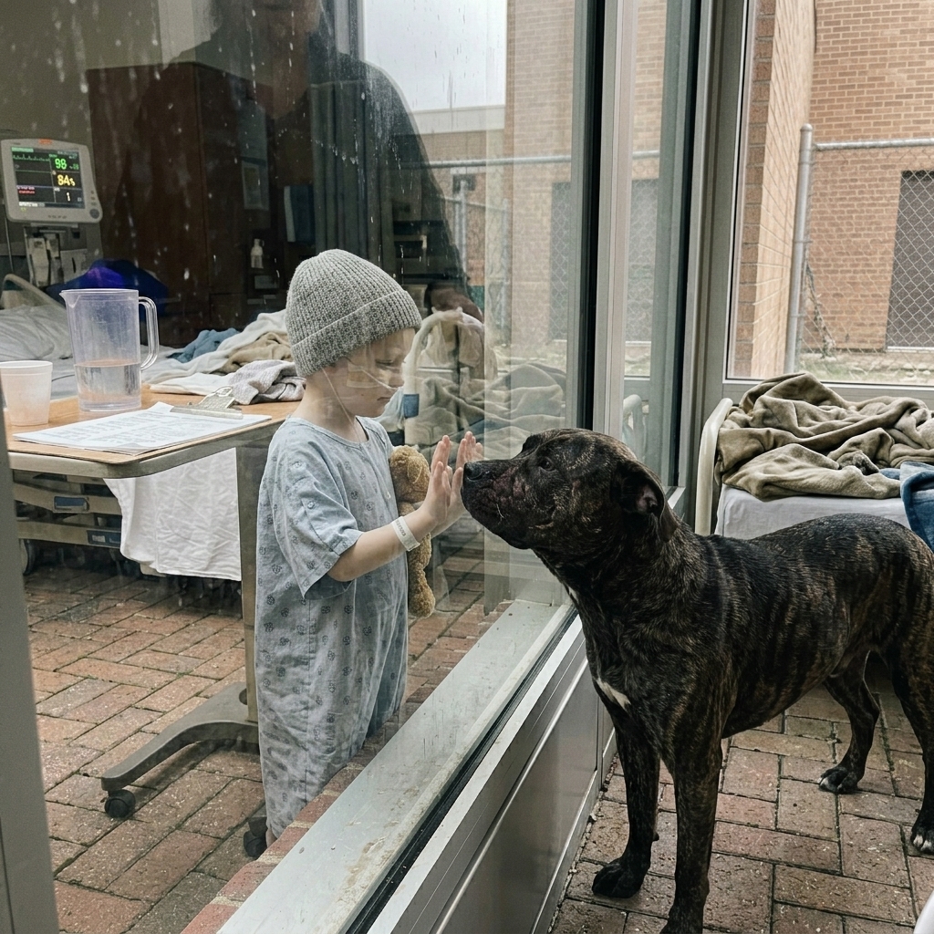 WHOLE STORY:  I watched security panic when a scarred giant dog appeared at the pediatric cancer wing — but the silent exchange between that animal and the dying boy inside made me question everything I knew about healing.