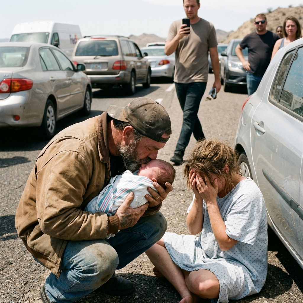WHOLE STORY: I watched a gray-bearded biker grab a newborn from a collapsing mother on an Arizona highway, and my phone was already recording when I screamed “kidnapper” like everyone else