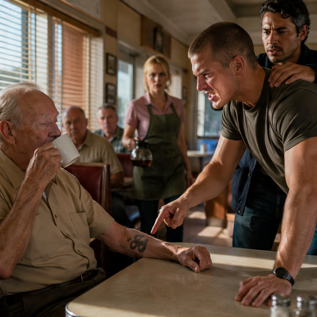 Two Delta Force operators mocked my tattoo and called me a fake veteran in a diner near Fort Liberty. The general rolled up his sleeve and my accuser went pale.