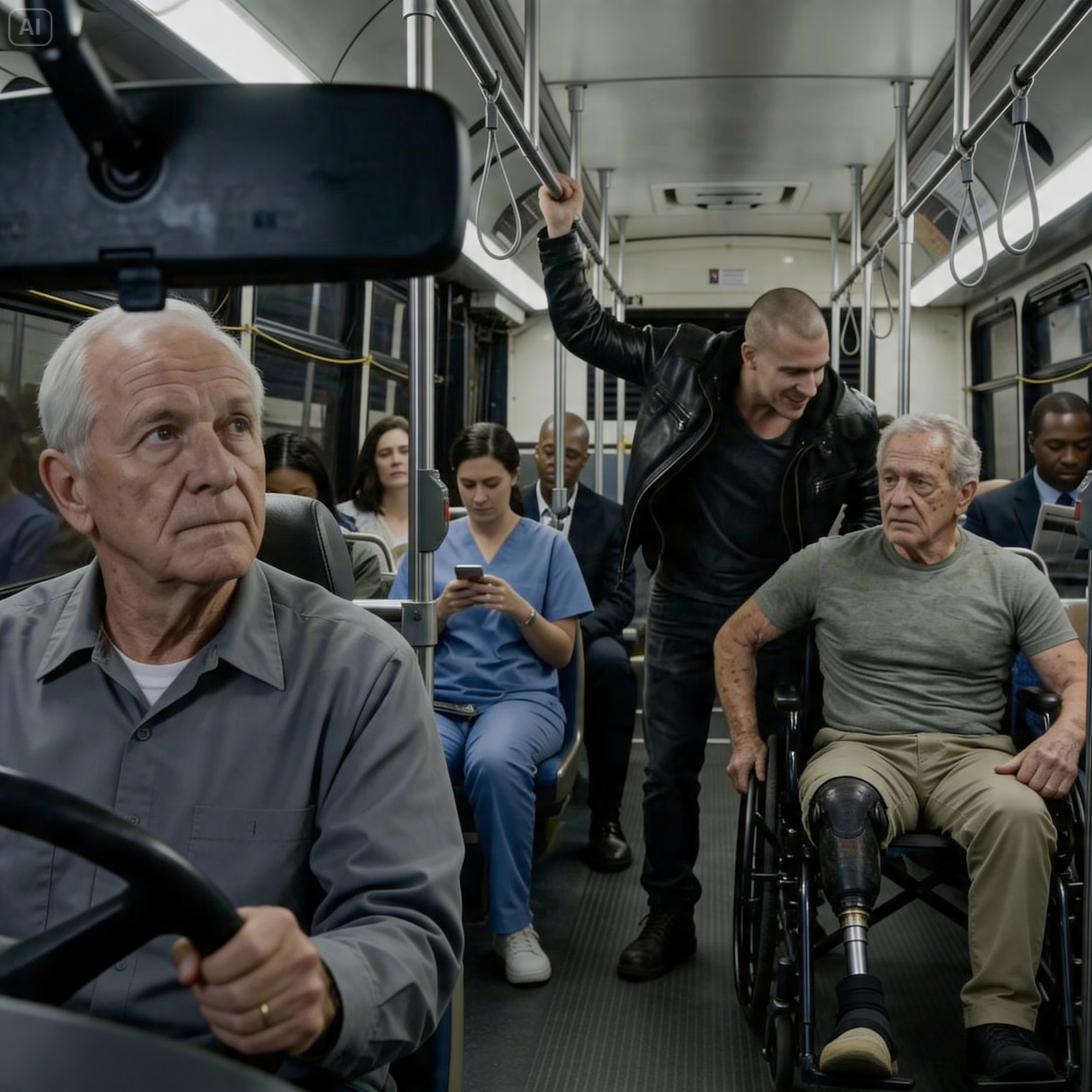 Young men mocked a wheelchair veteran on a city bus while everyone looked away. Then the 74-year-old driver said two words. They called him Ironside.