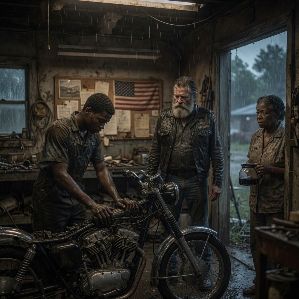 The Midnight Motor Repair That Saved a Georgia Auto Shop and Settled a Twelve-Year Debt of Honor — A broken stranger arrived in the howling storm, carrying the heavy weight of an unkept promise.