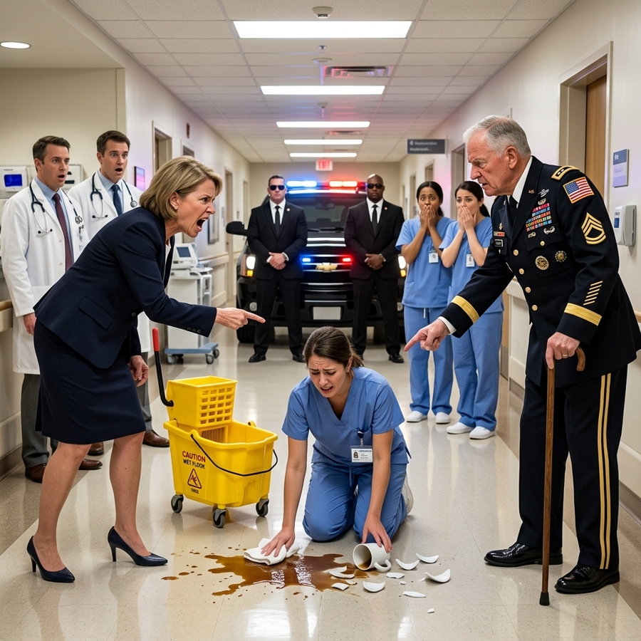 Arrogant Hospital President Forced The Quiet Nurse To Scrub The Floor, Unaware She Was A Silver Star Hero — But When The Colonel Arrived and Saluted Her