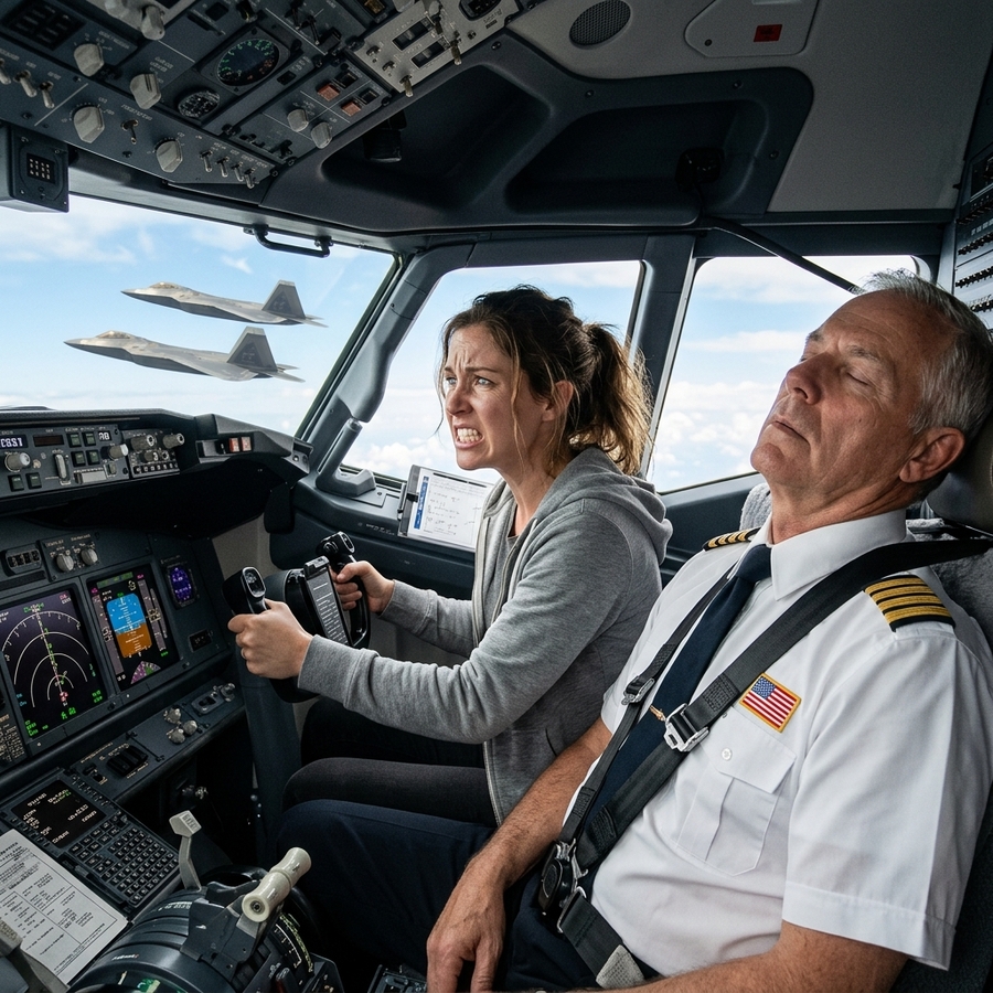 She Was Just a Passenger in a Gray Hoodie — Until the Pilots Collapsed, She Took The Cockpit and the F-22s Called Her “Havoc”