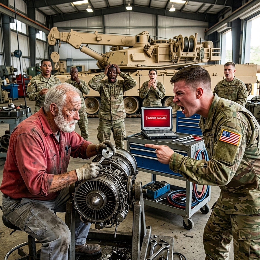 “Stick to Your Mop!” They Mocked the Old Janitor — Until He Pulled a 1945 Silver Dollar from His Pocket and Started a Dead Abrams Tank