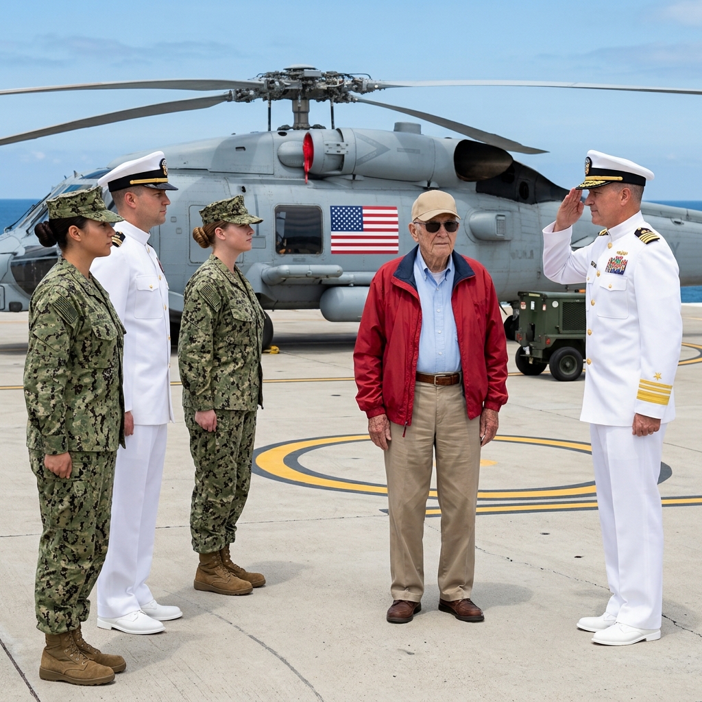 Navy Captain Publicly Mocks an Elderly Veteran on the Helipad—Then the Admiral Arrives and Salutes the Man He Just Humiliated