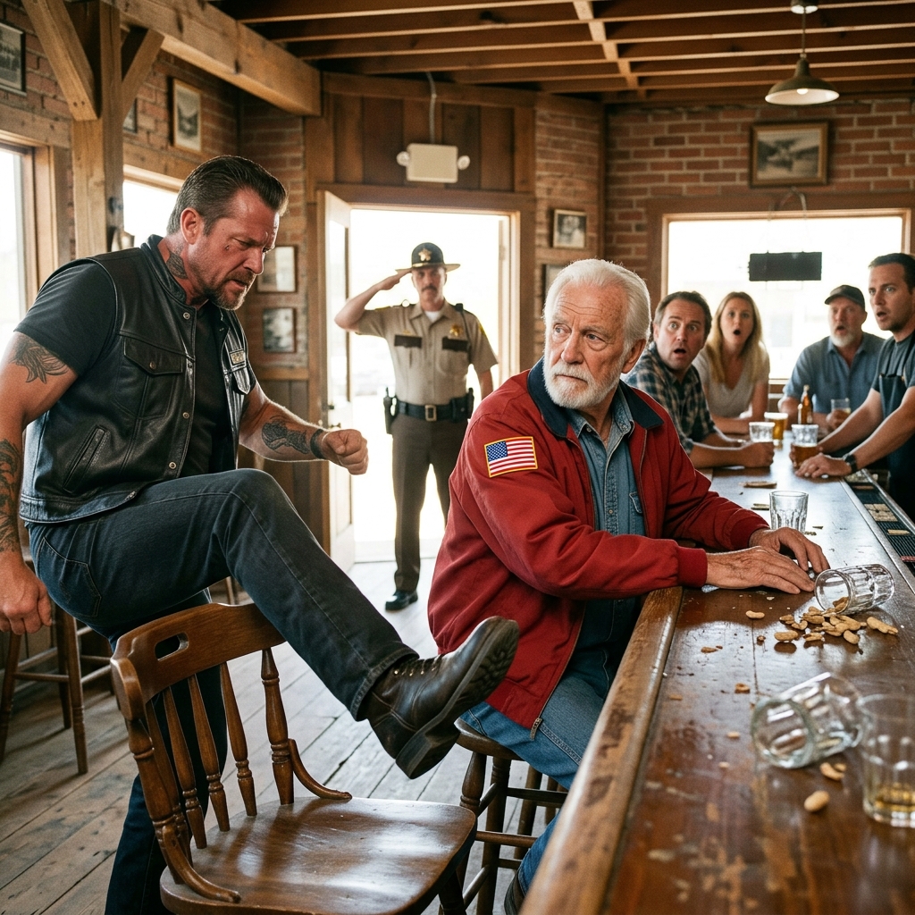 Three Bikers Mocked a Quiet Old Man at a Bar — Until the Sheriff Walked In and Saluted the Decorated Marine Colonel
