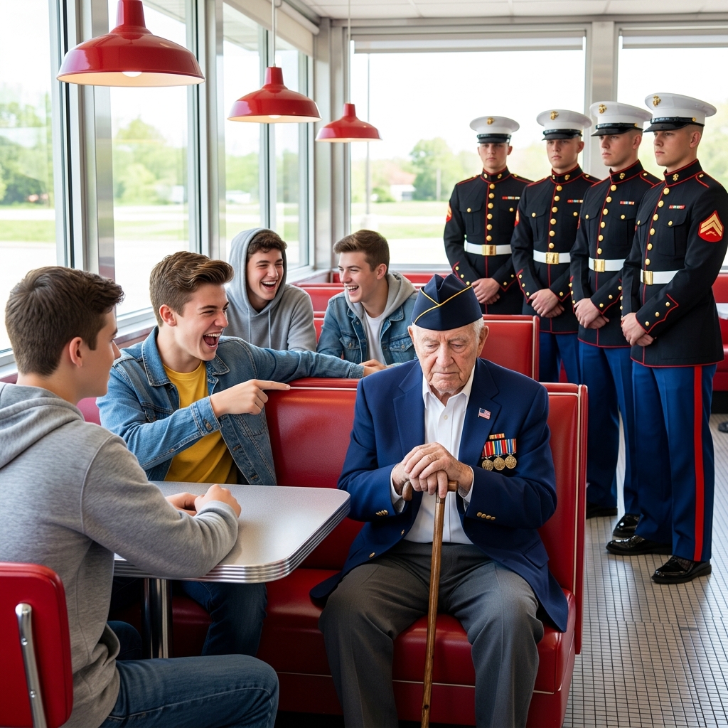 Young Folks Humiliated an 84-Year-Old Veteran in a Diner — Until Six US Marines Walked In and Saluted Him