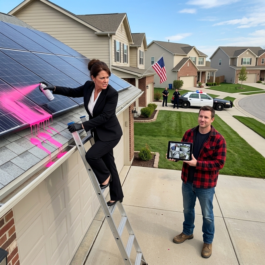 HOA Karen Spray-Painted My Solar Panels For Violating Her “Community Standards” — But She Didn’t Know They Powered The Security Cameras That Recorded Her Every Crime