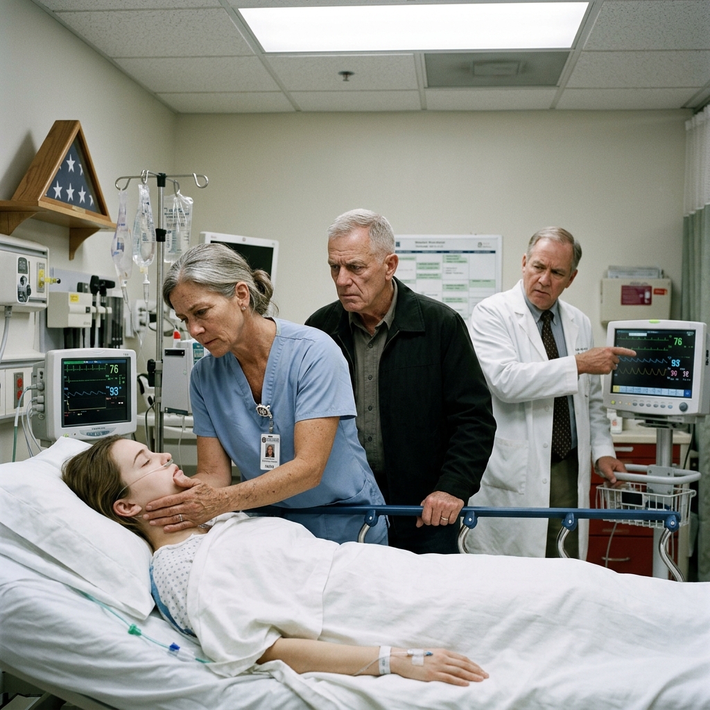 I’d been a nurse on that floor for six weeks when a doctor told a Navy Admiral his daughter was gone — then I used a combat medic technique on her jaw and the monitor lit up.