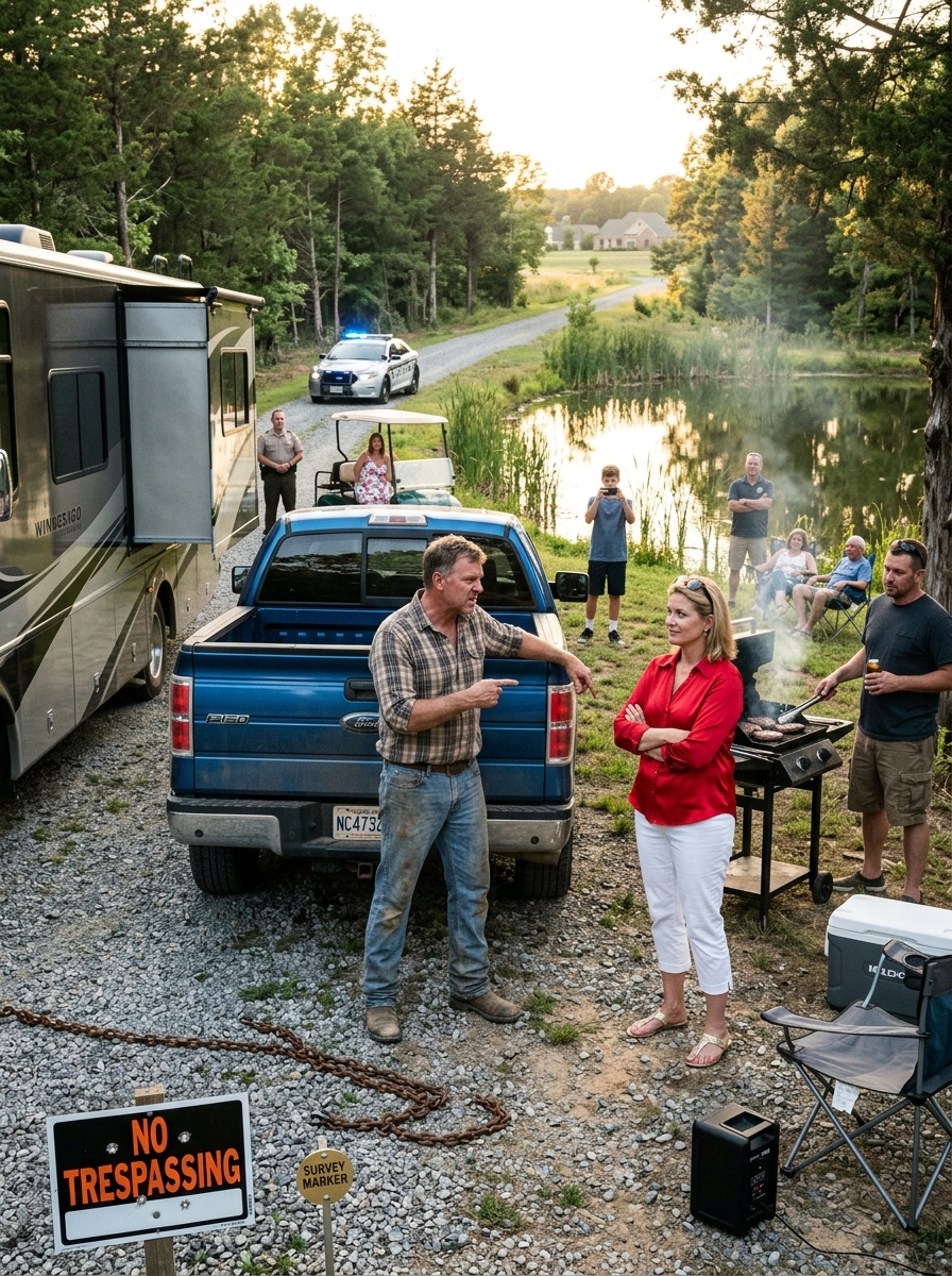WHOLE STORY: I found strangers grilling steaks beside my pond after they CUT my chain. The HOA president called me “the cabin man.”