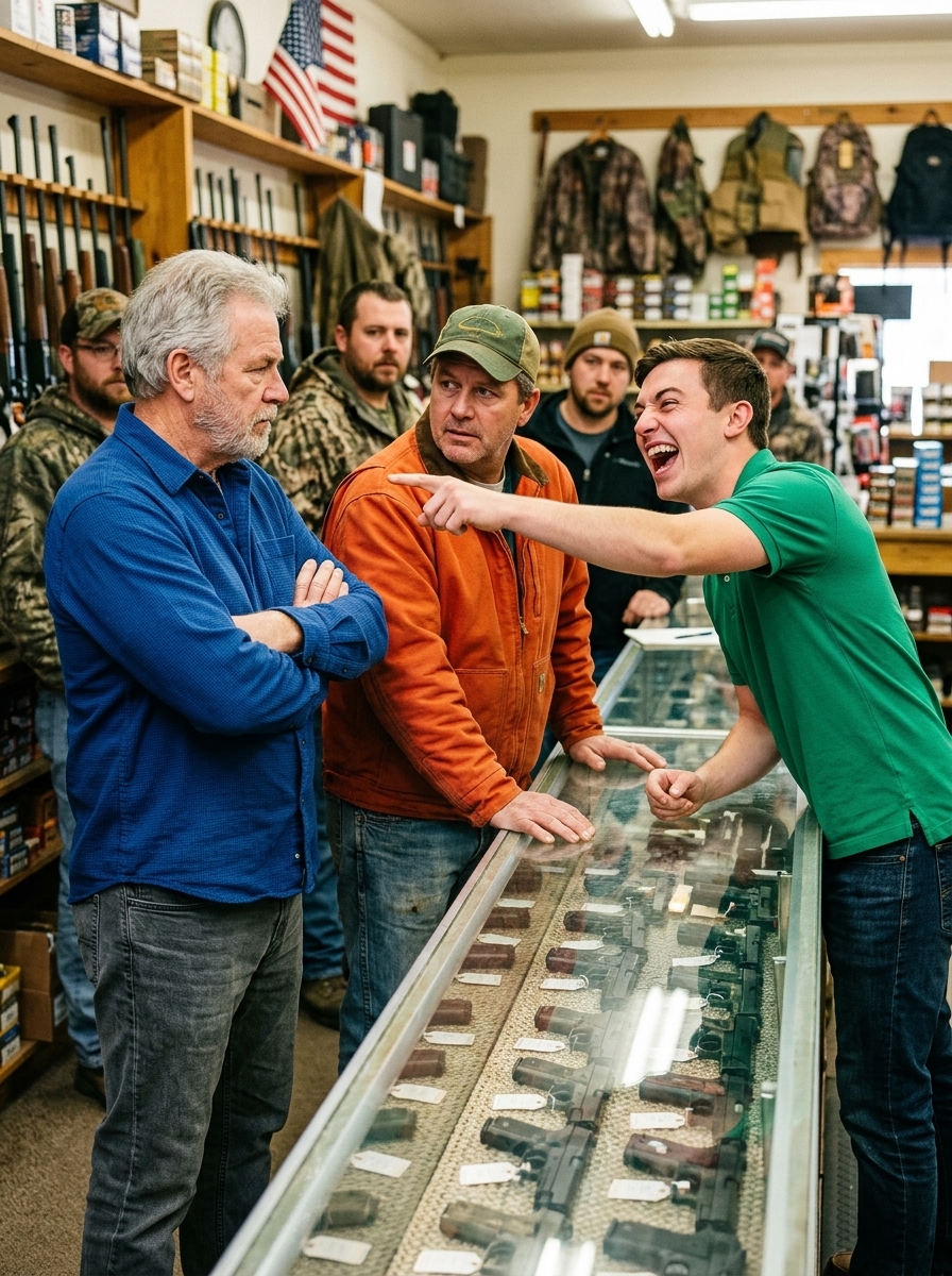 PART 2 – FULL: I watched three young salesmen humiliate an old farmer in our local gun shop, laughing that they didn’t sell tractor parts when he asked for a simple home defense pistol. The old man never raised his voice