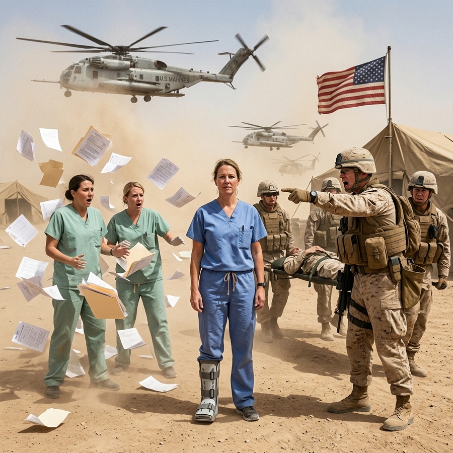 They Dismissed The Limping Nurse As A Liability — Until 4 Marine Helicopters Landed And A Captain Roared “Angel Six!”