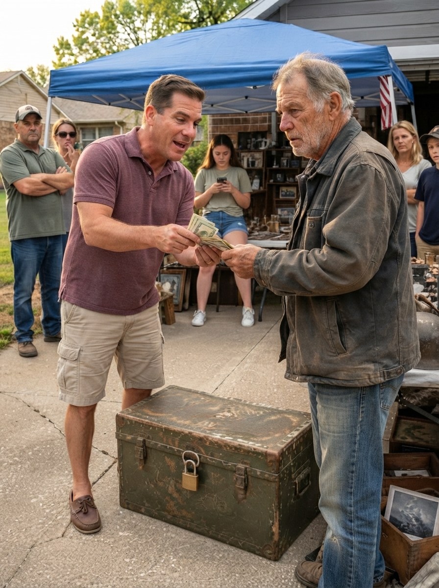 PART 2 – FULL: I watched a man in a polo shirt SELL his late grandfather’s locked military trunk for fifty dollars, laughing it was just rusted junk.