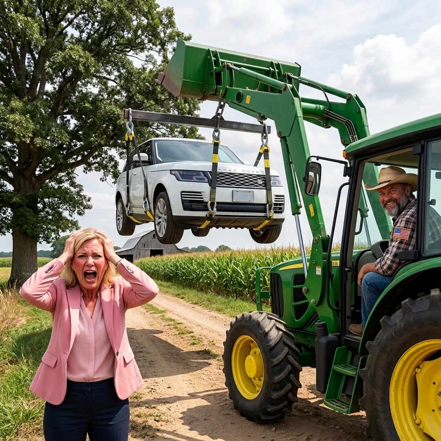 Entitled HOA Karen Parked Her SUV On My Farm Without My Permission — So I Used My Tractor To Hang It In A Tree