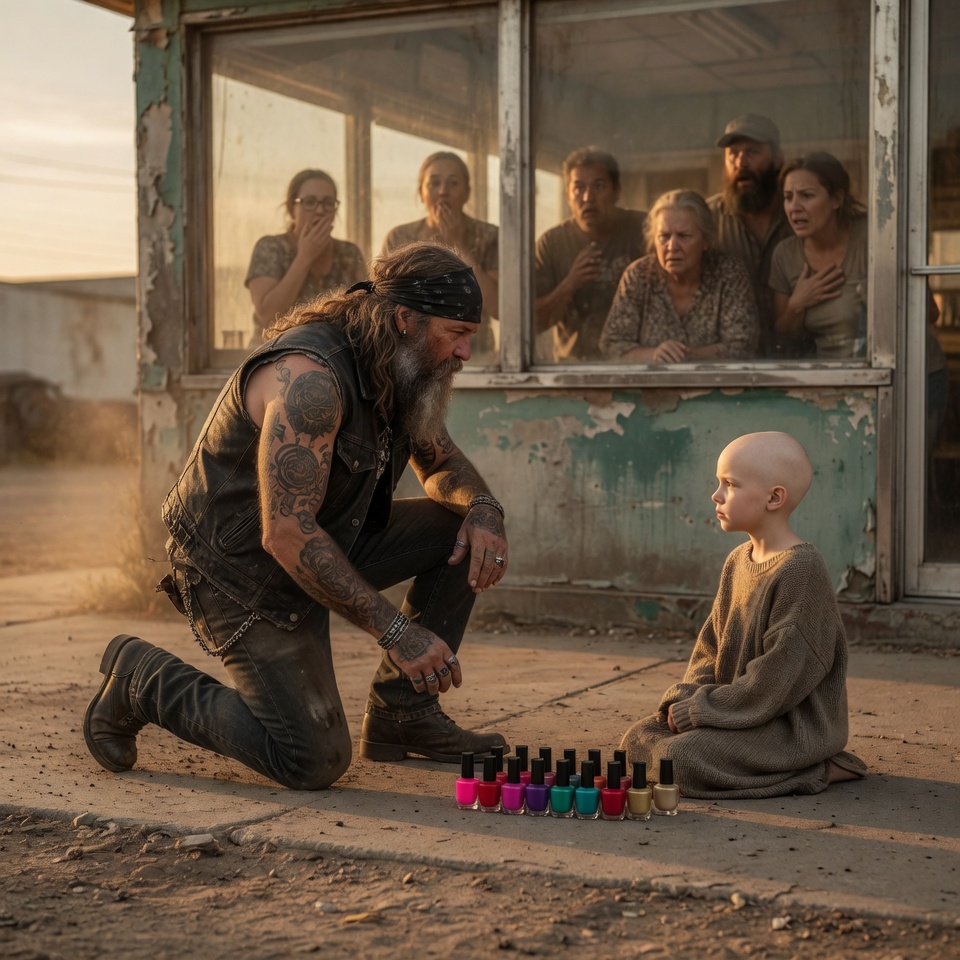 The Diner Went Quiet When the 310-Pound Biker Approached the Sick Child — Until He Held Out His Hand and Said, “Start With the Pink One.”