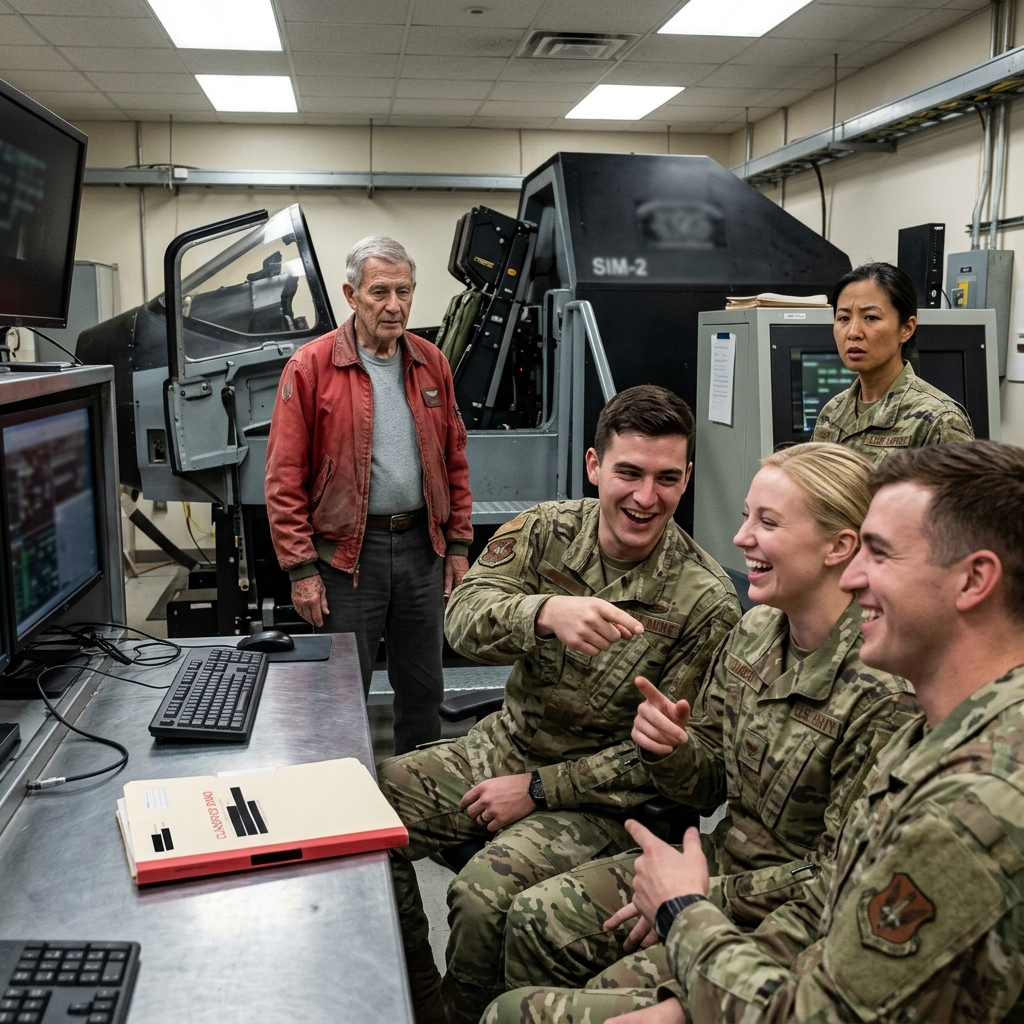The young lieutenant smirked at the old man in the faded red jacket and told him this was a military simulator, sir. The door flew open before the old man could answer, and a two‑star general snapped to a salute.