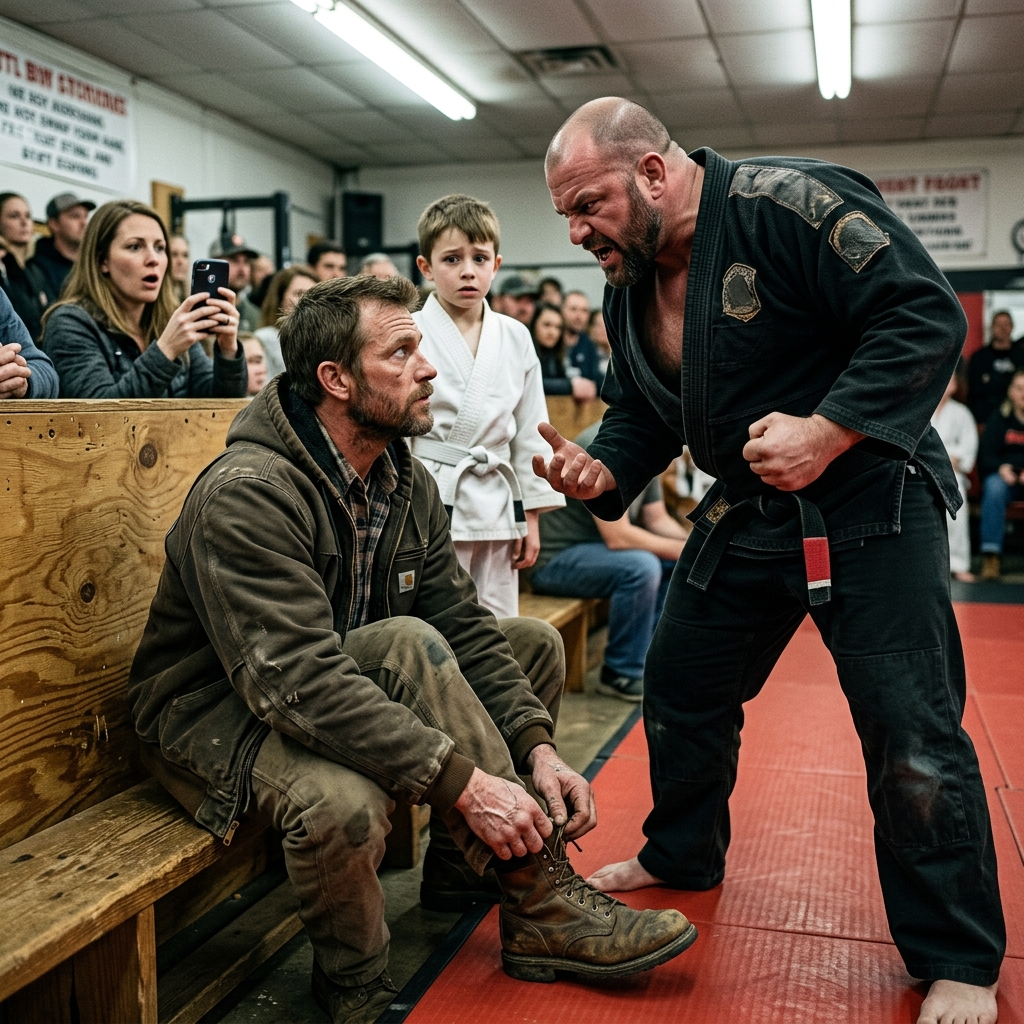 A 200-pound black belt slammed my skinny son into the concrete and told the mechanic not to cry. I placed my steel-toe boots parallel on the red mat.