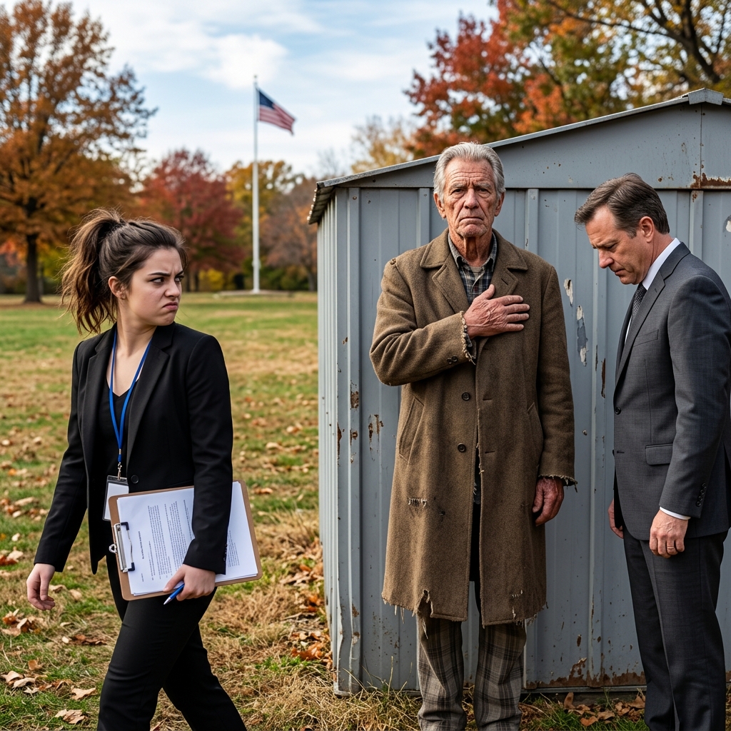 The 32-year-old event coordinator banished the homeless man in the frayed brown coat to stand behind a maintenance shed — totally unaware the four-star general in the fourth row just recognized his faded ribbon bar — who will stop her?