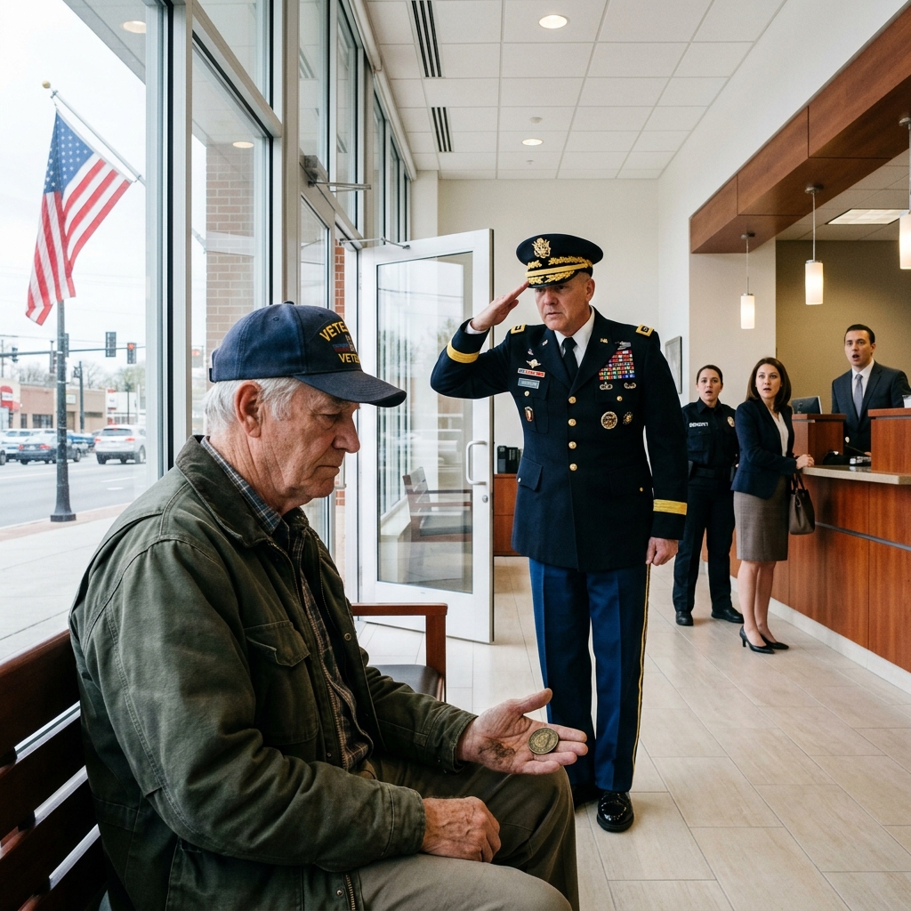 The bank manager called him a “wannabe vet” and told security to escort this old man out — then he placed a brass coin on the counter that made a real soldier across the room go pale. What happened next?