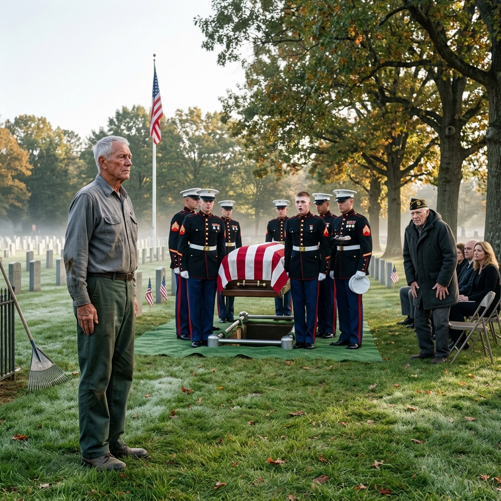 A Young Marine Laughed at the 77-Year-Old Cemetery Caretaker’s Call Sign — Then a Stranger in the Crowd Rose to His Feet and Spoke Four Words That Stopped the Entire Honor Detail Cold