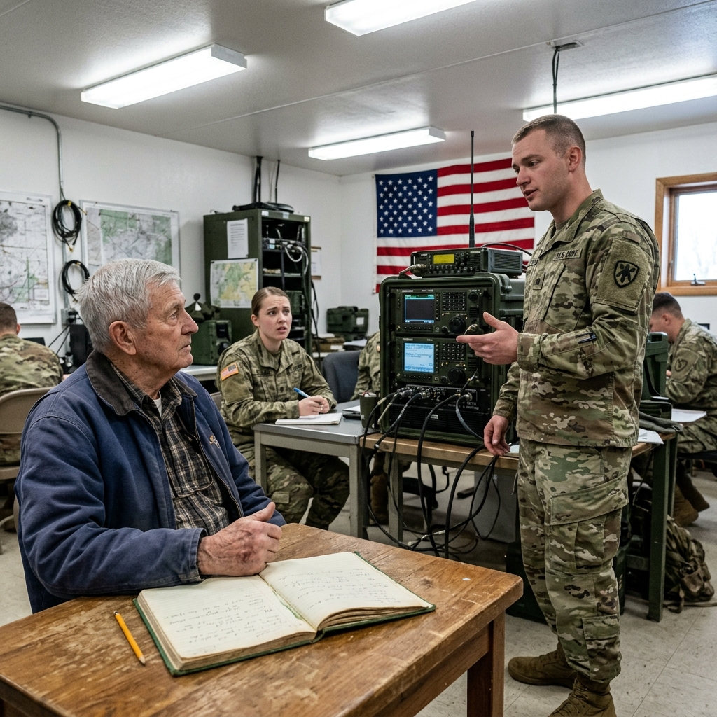 A 29-year-old staff sergeant told 14 soldiers that a 91-year-old veteran’s knowledge didn’t apply anymore — then the $140,000 radio system went dead and only one man in the room knew why