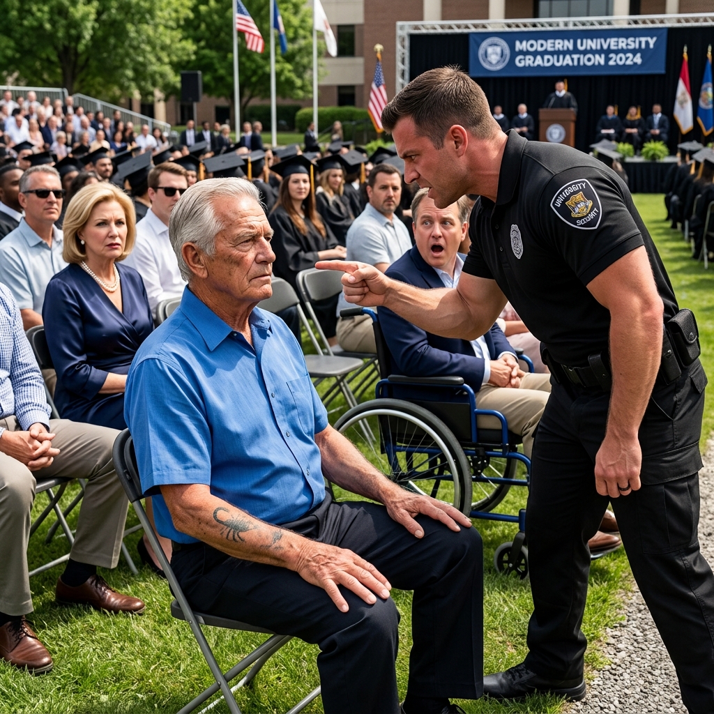 A 74-year-old Vietnam veteran is publicly dragged from his daughter’s graduation over a cheap polyester shirt — until a faded 1968 scorpion tattoo catches a 4-star Marine General’s eye — will the arrogant security boss survive this mistake?