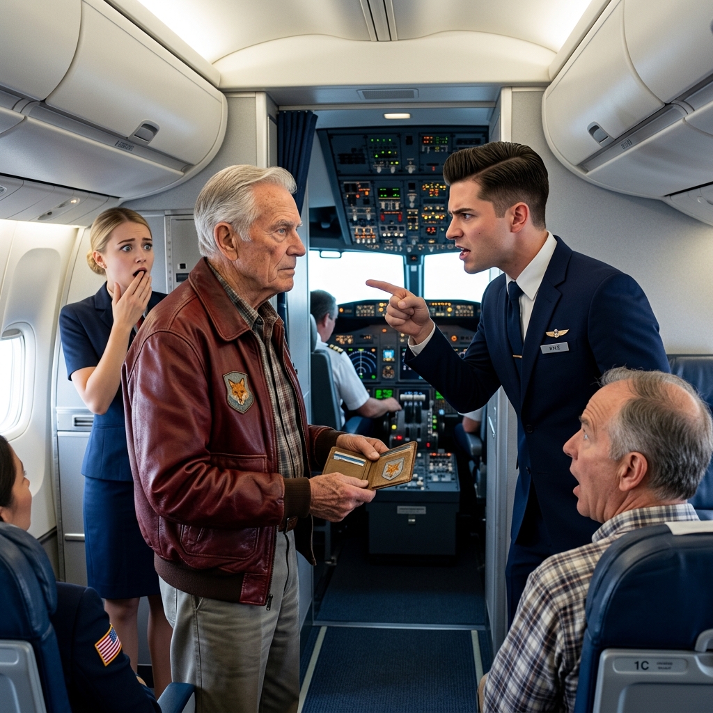 He called me a museum piece at 34,000 feet while 164 people screamed behind us — then the flight attendant demanded my license. What he found in my wallet made his face go white, but the real shock came when air traffic control heard my call sign.