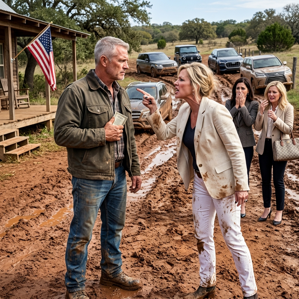 Five luxury SUVs sank axle-deep in Texas clay after a wealthy HOA president ordered her neighbors to trespass across Dale Ellison’s cattle pasture, but what did the arrogant developer completely misunderstand about this Desert Storm combat engineer’s land?