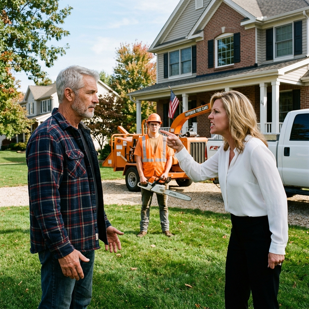 HOA PRESIDENT DENISE SENT A CREW WITH CHAINSAWS TO CUT DOWN MY MATURE OAK TREES AT 7 AM — SHE NEVER EXPECTED THE QUIET CUSTODIAN TO SHOW UP AT THE BOARD MEETING — WILL THE BOARD COVER THE 18,000 DOLLAR INVOICE