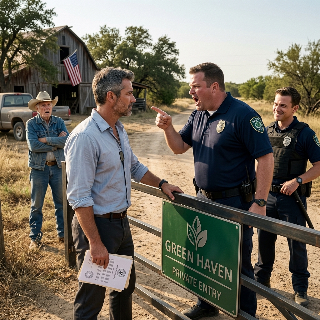 Two HOA guards blocked me from my father’s farm with a fake deed and told me I was banned. They didn’t know I was a corporate attorney — and my father was a Marine who taught me to never back down.