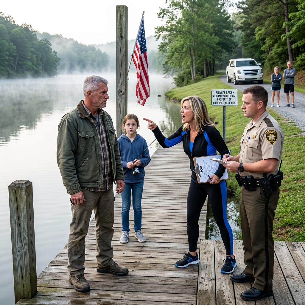 For eight years, Tammy Hulcom collected $355,600 from 127 families for a lake and road she never owned — but when she blocked my daughter’s school bus with three truckloads of limestone, the retired CPA, the county deputy, and the trail cameras were already waiting — Some empires don’t fall. They get surveyed.