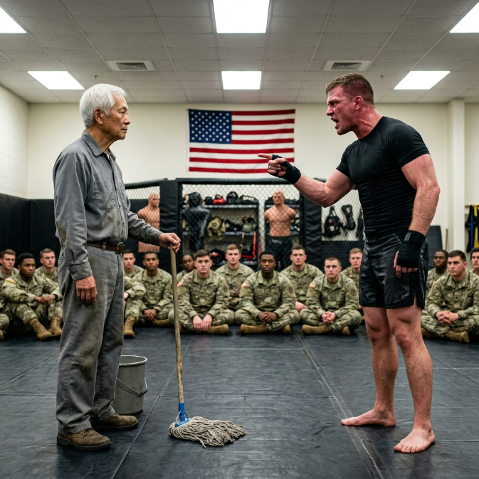 The MMA Fighter Told the Old Janitor to “Stick to Mopping.” What Happened Next Shocked the Entire Base