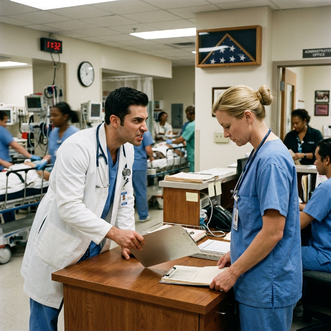 The Arrogant Surgeon Mocked Her Faded Scrubs. Minutes Later, a Hospital Lockdown Revealed Her True Identity
