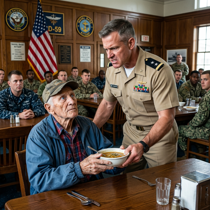 An Arrogant Admiral Confiscated a Penniless Veteran’s Meal—Until the Highest-Ranking Officer in America Walked In and Bowed to the Old Man