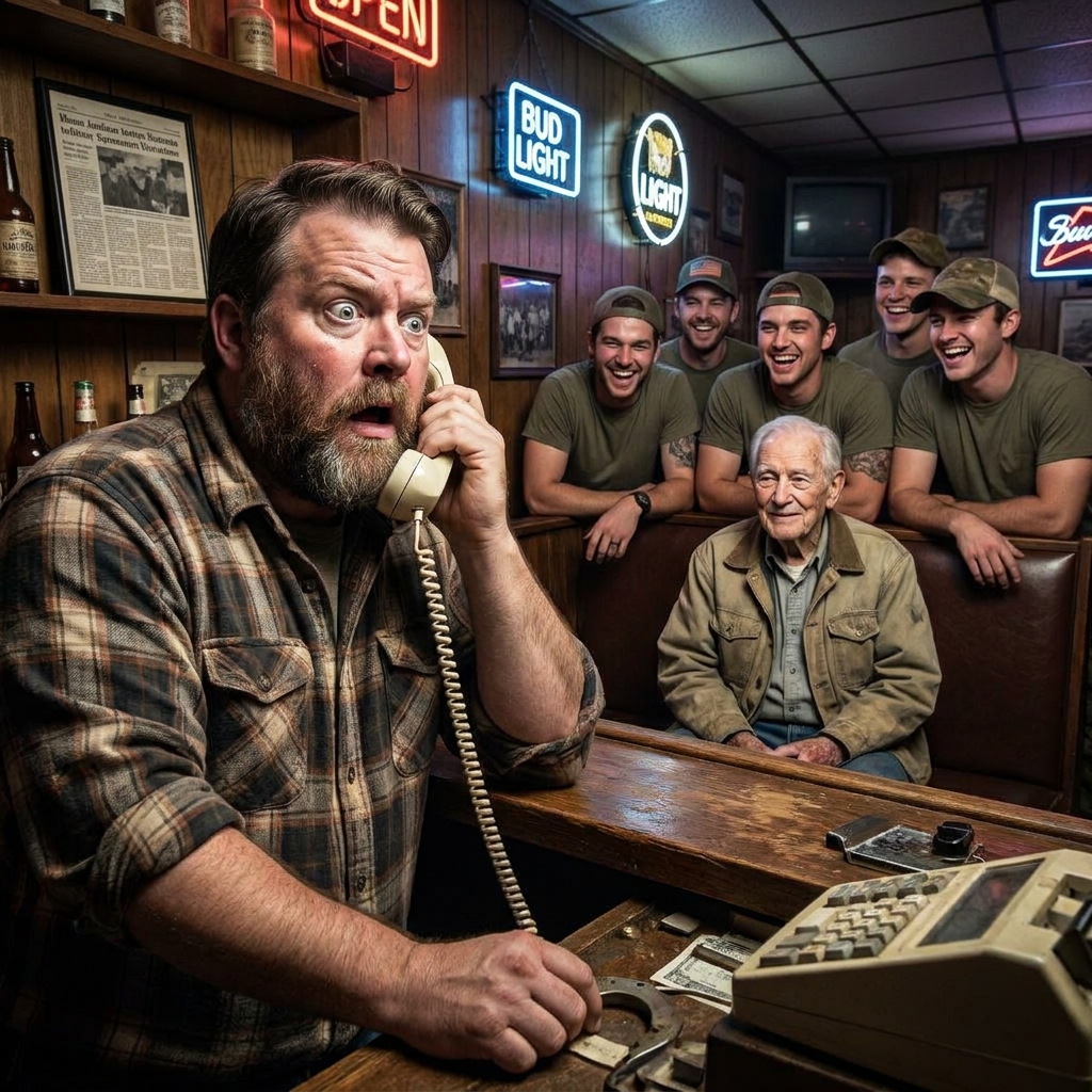The arrogant squad was about to drag the old man out of the dive bar. Then the base commander kicked the heavy oak door open and marched straight past them.