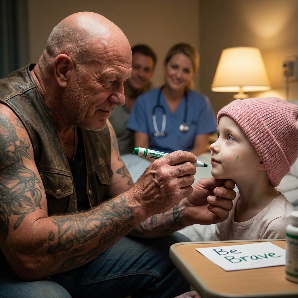 The Waiting Room Went Quiet When the 300-Pound Biker Sat Down — Until His Voice Broke and He Whispered, “I Get the Whole Canvas.”