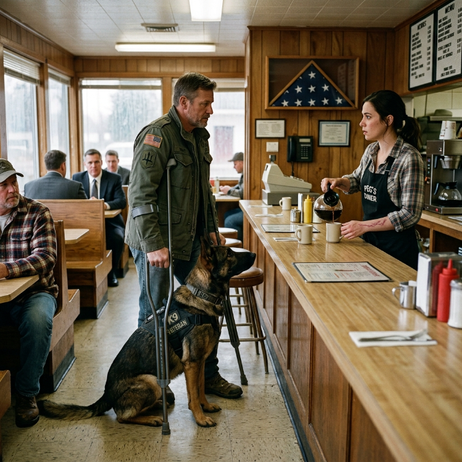 When a Small-Town Diner Shunned a Disabled Veteran, a Quiet Waitress Stepped Forward and Revealed a Secret That Silenced the Room