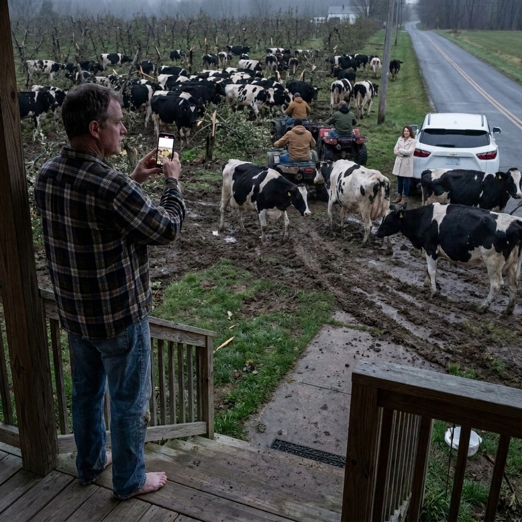 My local HOA president ordered 100 Holstein cattle into my grandfather’s orchard at 5:47 a.m. to teach me a lesson.