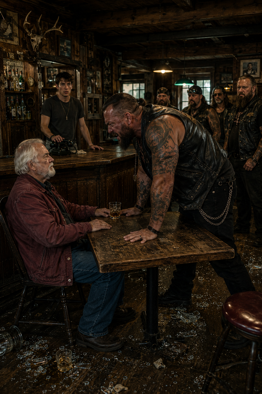 I watched a massive biker gang leader shatter a glass against the wall and order a 70-year-old regular to give up his seat in my bar