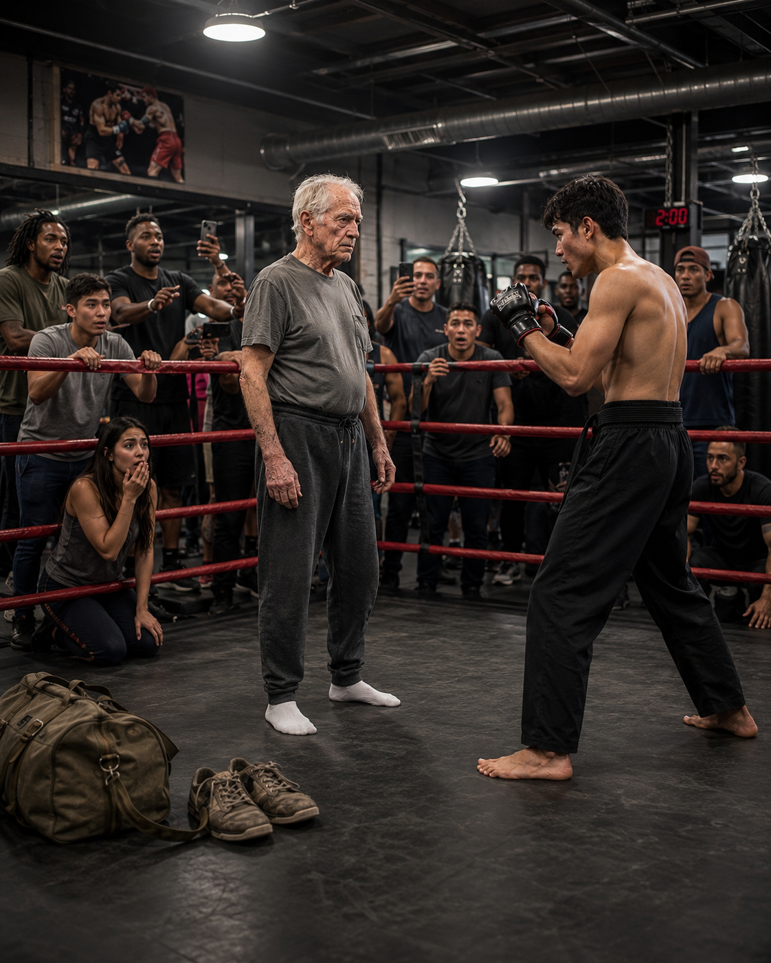I watched our gym’s arrogant black belt publicly humiliate a 74-year-old man who was sweeping the floors, calling him a fossil in front of fifty laughing members.
