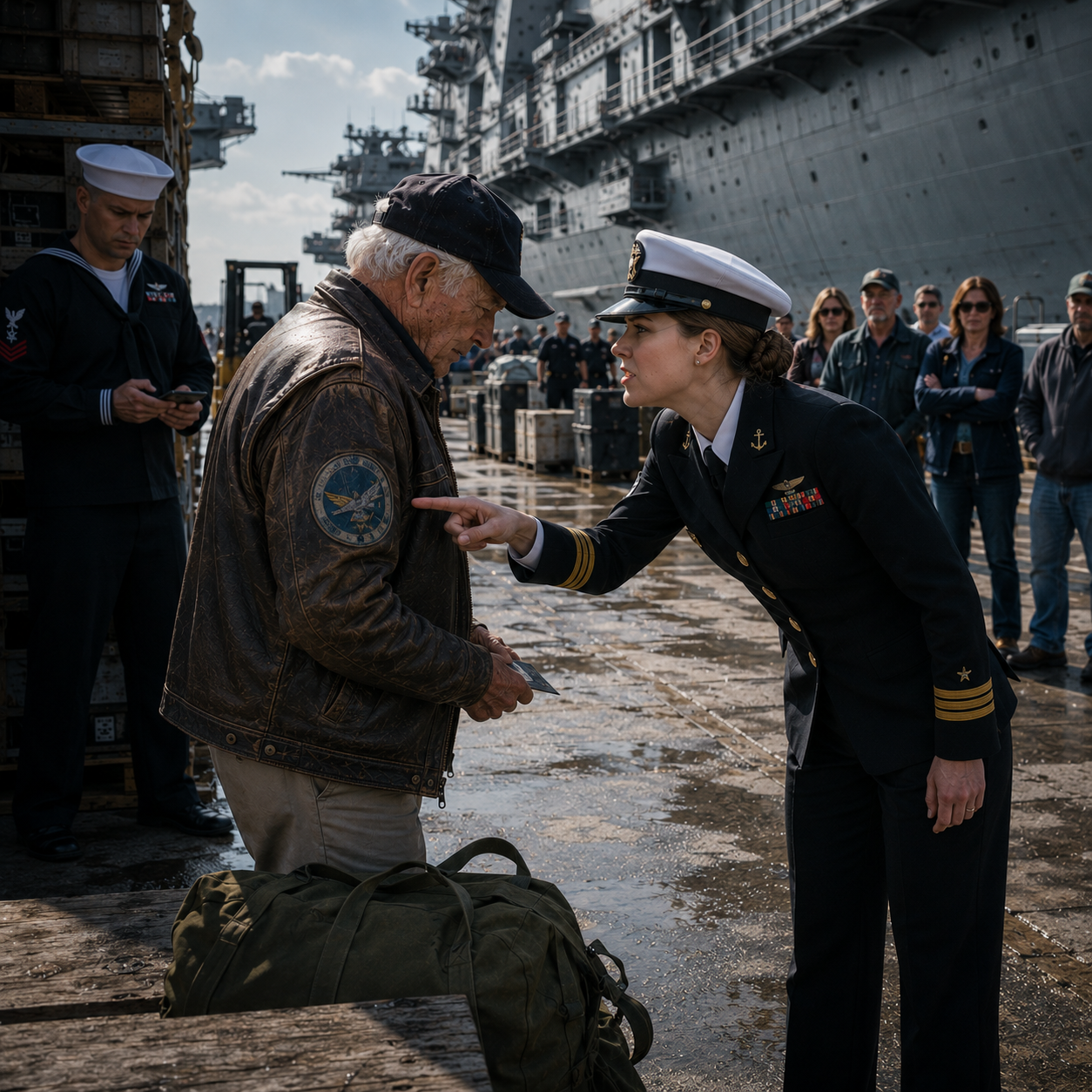 I watched a young Navy Lieutenant mock an elderly man’s faded leather jacket patch in front of dozens of sailors on Pier 7