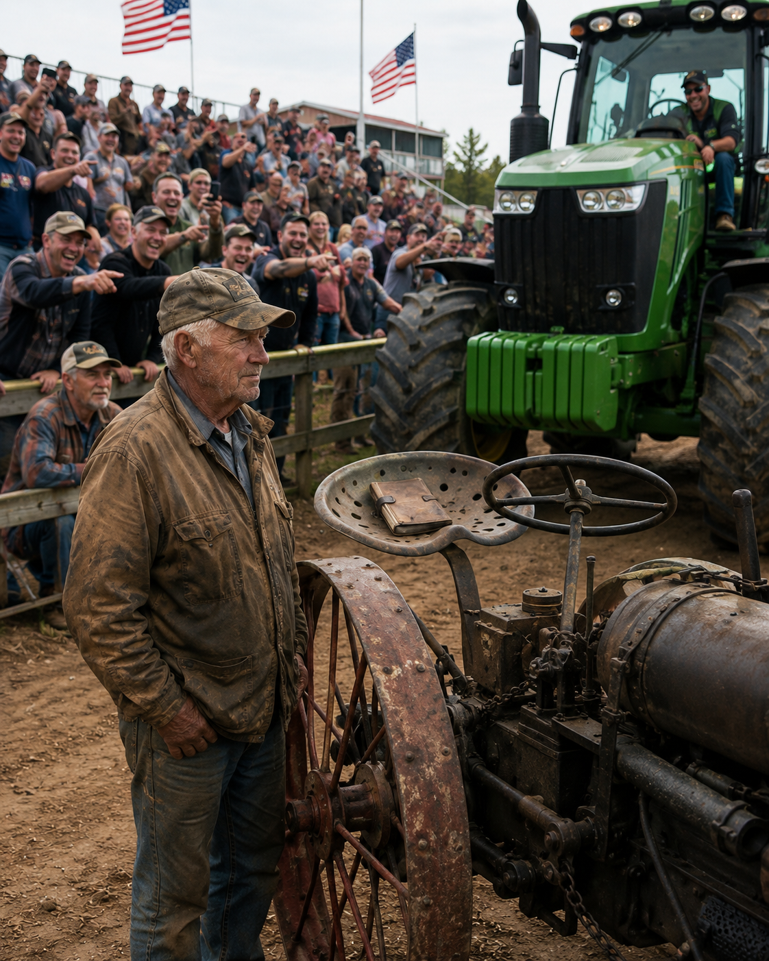 I listened as the crowd laughed when the 31-year-old corporate farmer’s $475,000 tractor dragged my 1915 steam engine backward in the dirt.