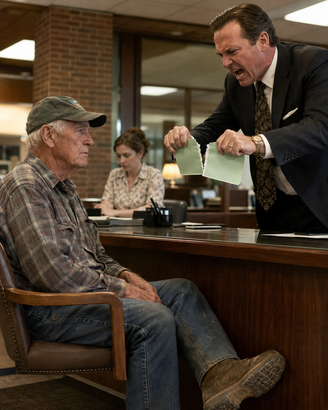 I sat quietly in my faded flannel for over two hours while the bank manager escorted wealthy clients into private offices.