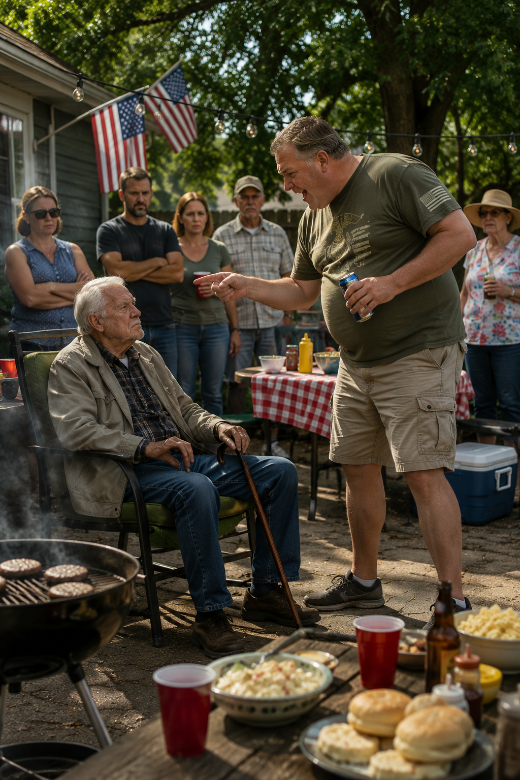 I watched a loudmouth in a faded military shirt mock my 79-year-old father at our backyard barbecue, claiming my dad knew nothing about real war.