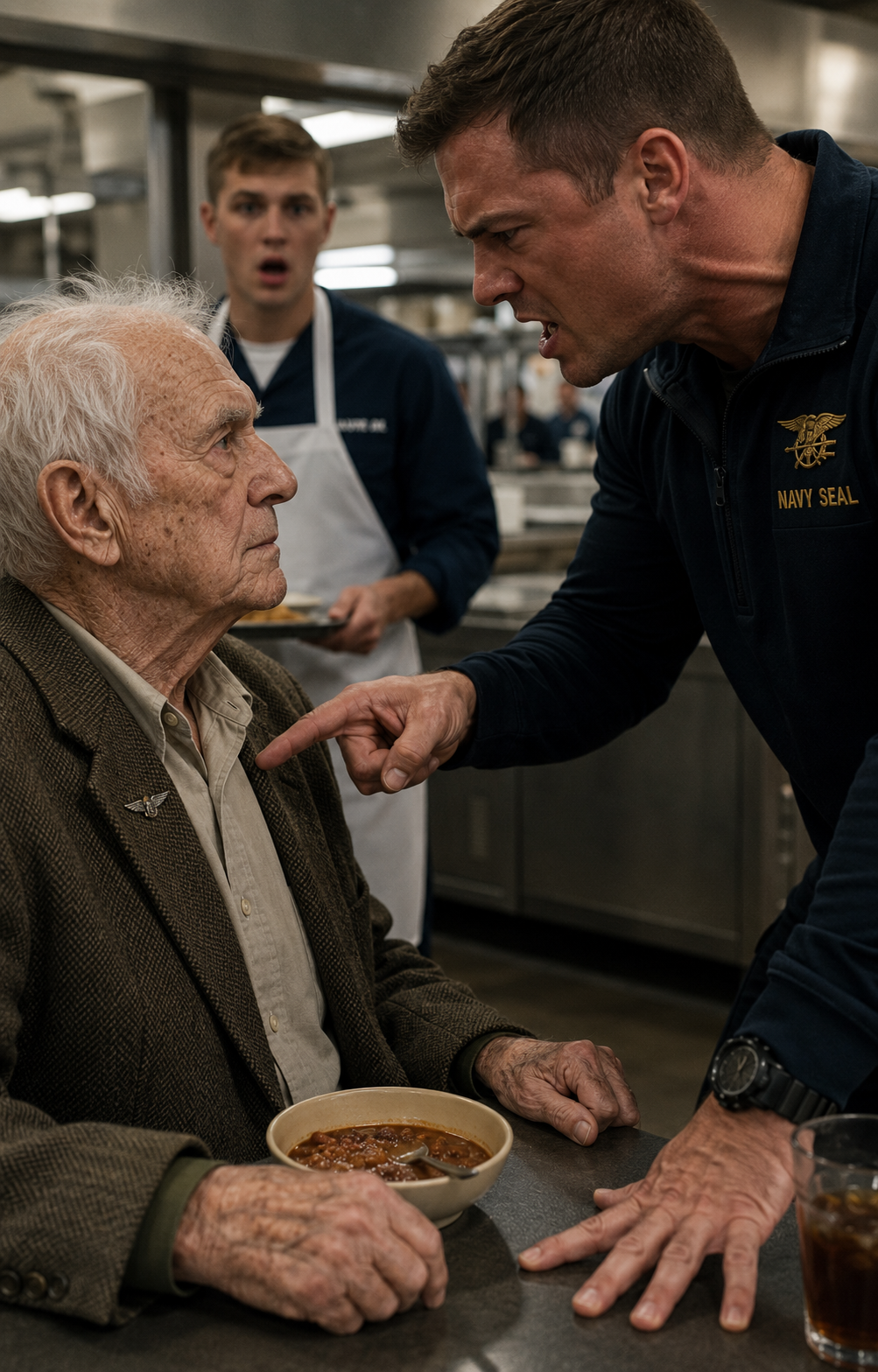 I watched a massive Navy SEAL publicly humiliate an 87-year-old man in the middle of our crowded base mess hall.