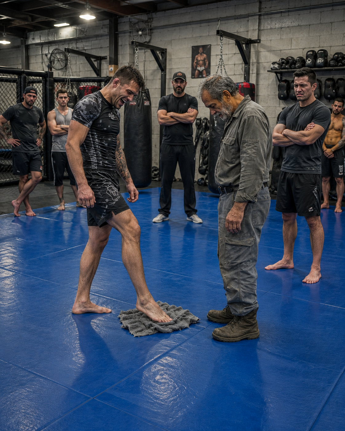 I watched our gym’s undefeated MMA fighter publicly humiliate the 60-year-old night janitor, aggressively grabbing the old man’s arm over a dirty cleaning rag.