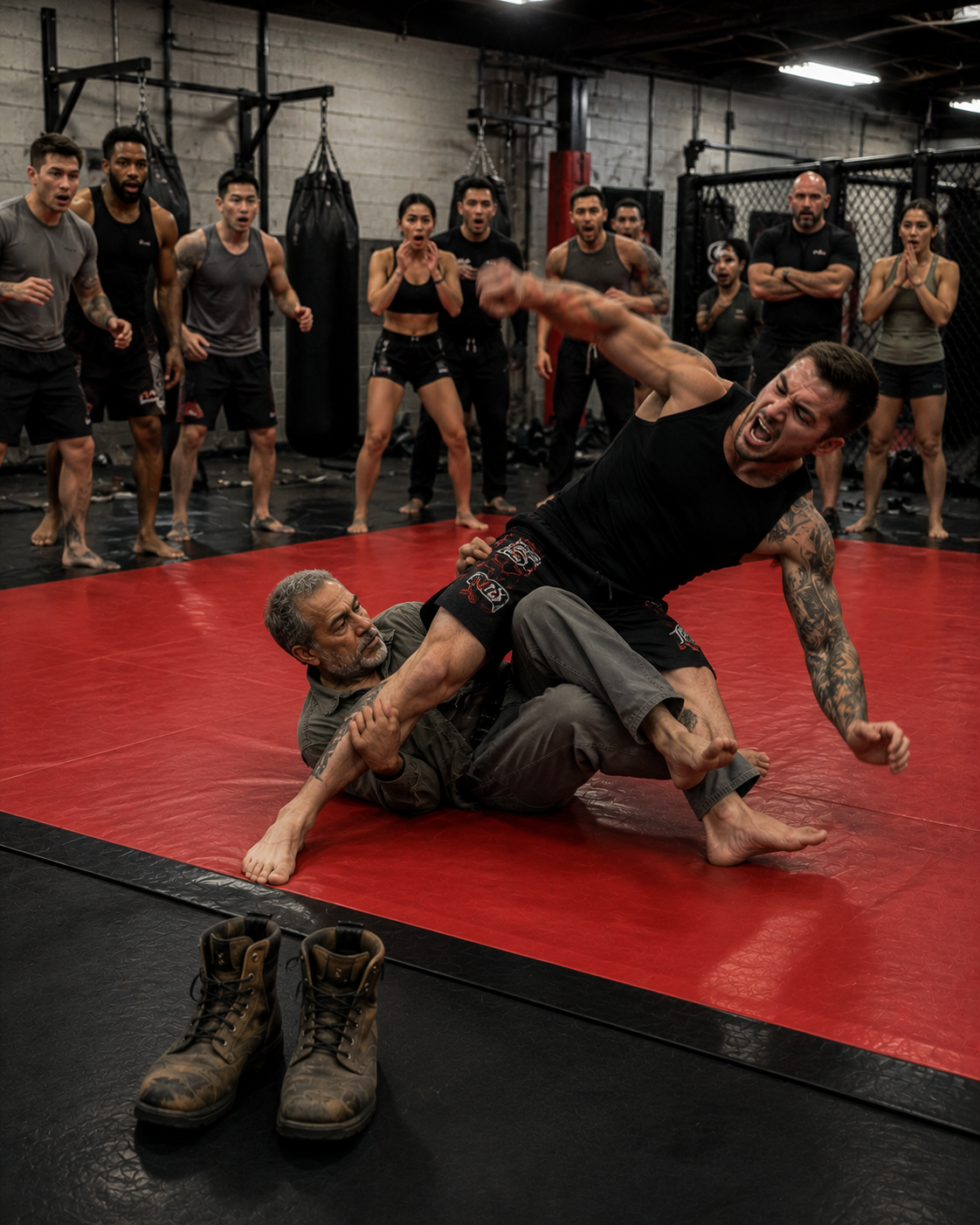 I watched the 26-year-old gym owner brutalize a helpless teenager on the mats, laughing as he ordered me to bring my mop bucket and clean up the blood. He called me a crippled old janitor in front of twenty students.